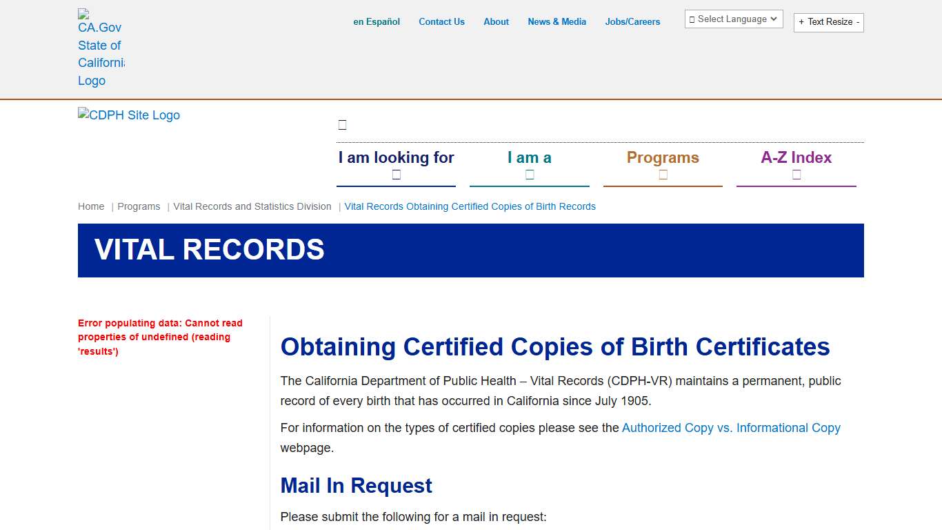 Vital Records Obtaining Certified Copies of Birth Records