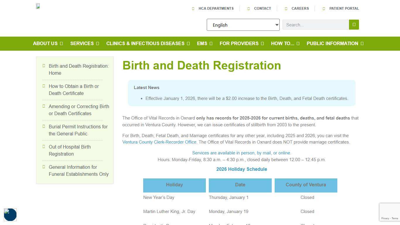 Birth and Death Registration – Ventura County Public Health