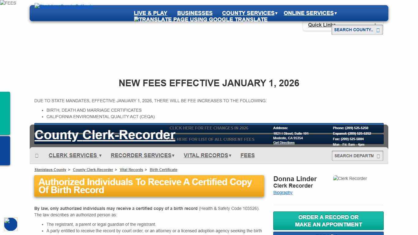 Birth Certificate - Vital Records - Clerk Recorder - Stanislaus County